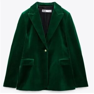 Zara Emerald Green Velvet Single breast blazer